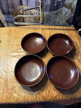 Set of 4 Vintage Mid-Century Modern Vermillion Hand Carved Walnut Wood Bowls